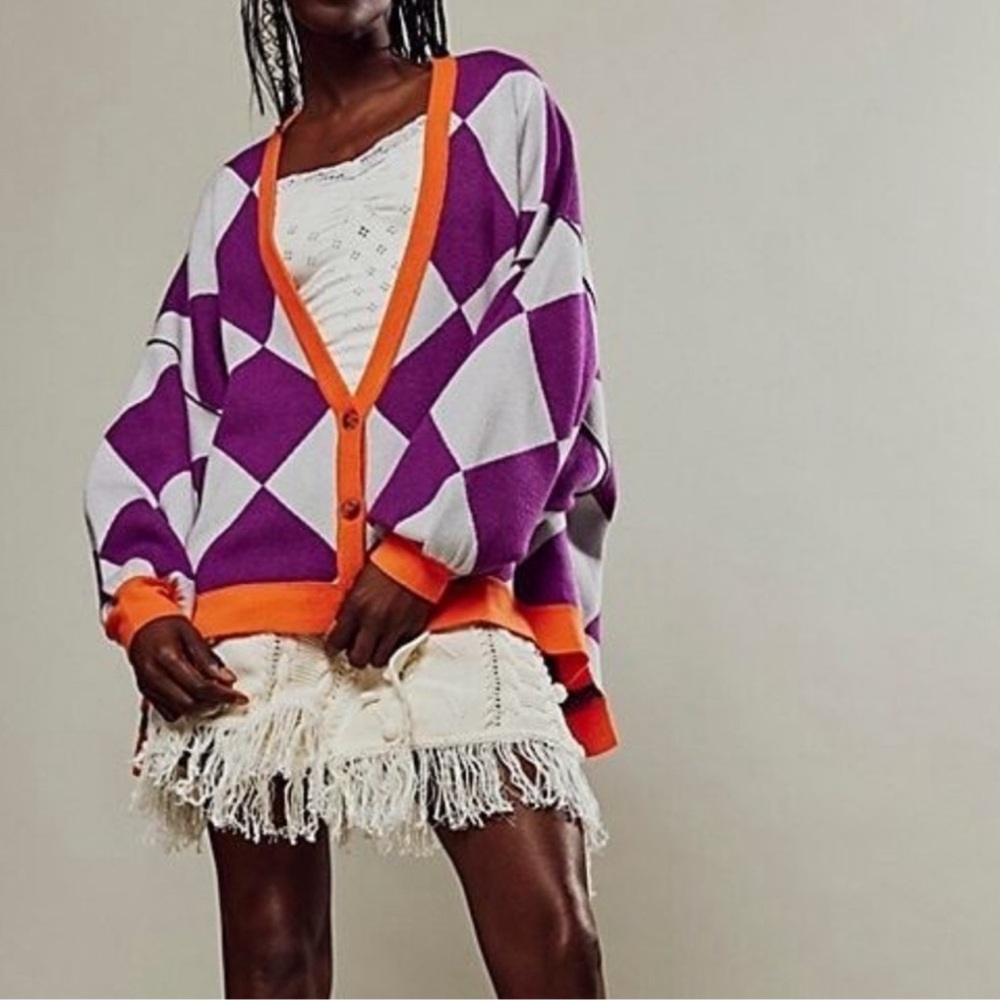 We The Free Purple and Orange Diamond Cardigan
